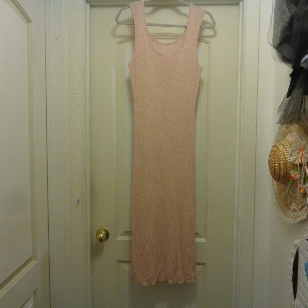 CLASSIC GIRL QUIET LUXURY FLESH GILT MAXI RIBBED KNIT DRESS M